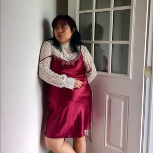 Red slip dress with lace details